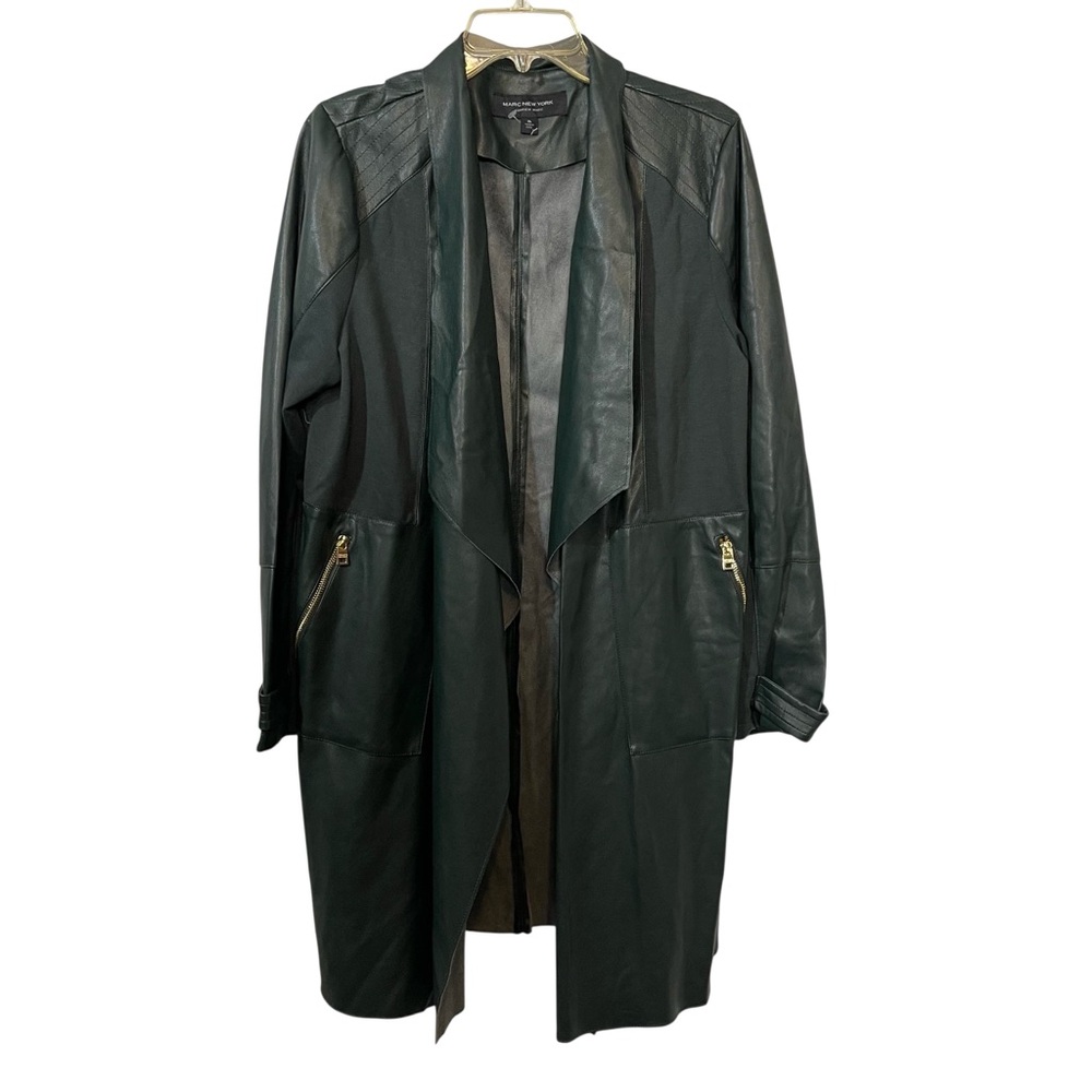 New Marc New York Green Vegan Leather Long Jacket